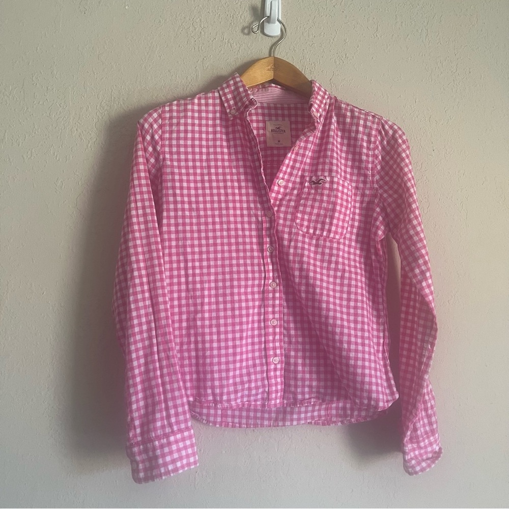 Y2k Pink Gingham Print Button Down By Hollister - image 2